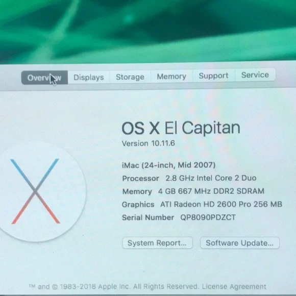Apple iMac 24 Mid 2007 Core2Duo T7300 2.8GHz Radeon HD 2600 Pro 256MB 500GB 4GB
